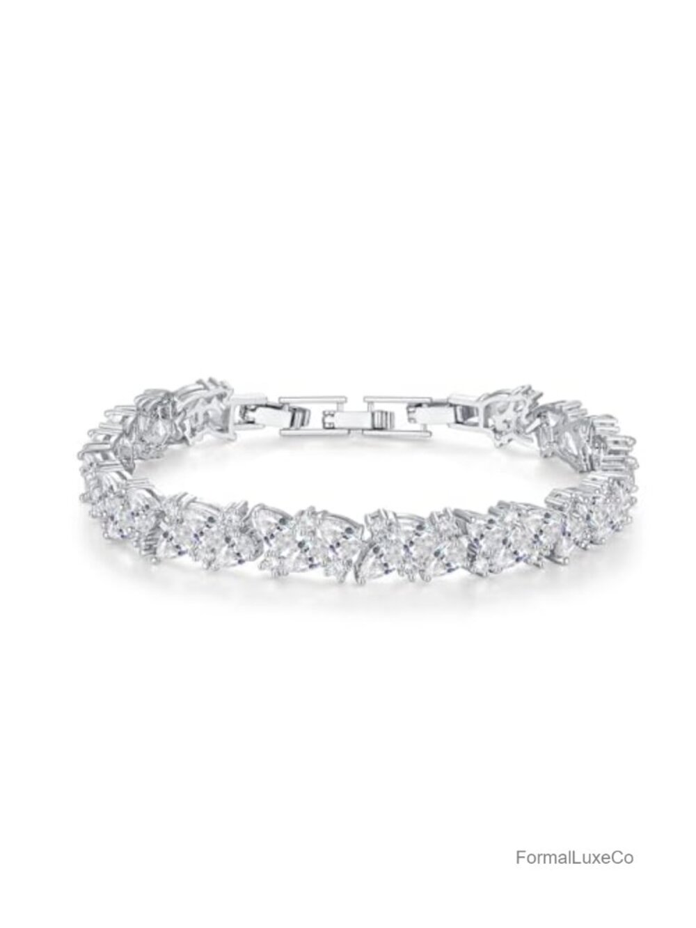 18K White Gold Plated Tennis Bracelet, Cubic Zirconia Wedding Bracelet for